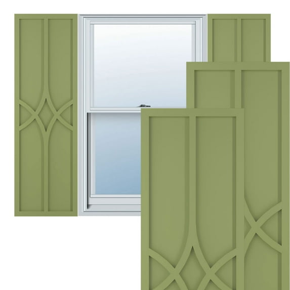 Ekena Millwork 18"W x 29"H True Fit PVC Cedar Park Fixed Mount Shutters, Moss Green (Per Pair - Hardware Not Included)