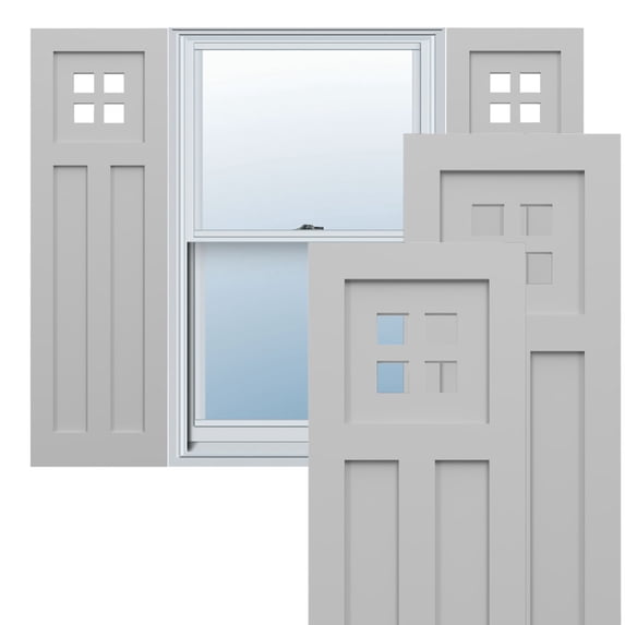 Ekena Millwork 18"W x 29"H True Fit PVC San Antonio Mission Style Fixed Mount Shutters, Primed (Per Pair - Hardware Not Included)