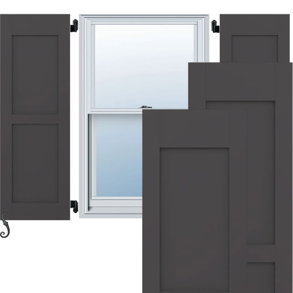 Ekena Millwork 18"W x 31"H Americraft Two Equal Flat Panel Exterior Real Wood Shutters (Per Pair), Shadow Mountain