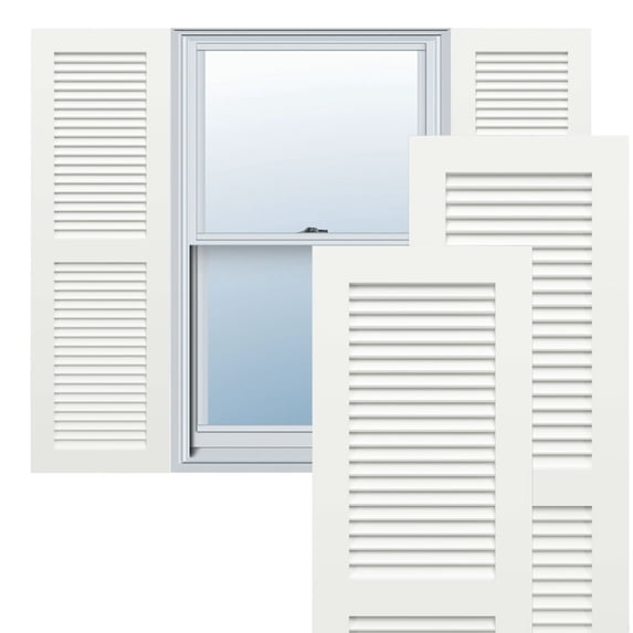 Ekena Millwork 18"W x 31"H True Fit PVC Two Equal Louver Shutters, Unfinished (Per Pair - Hardware Not Included)