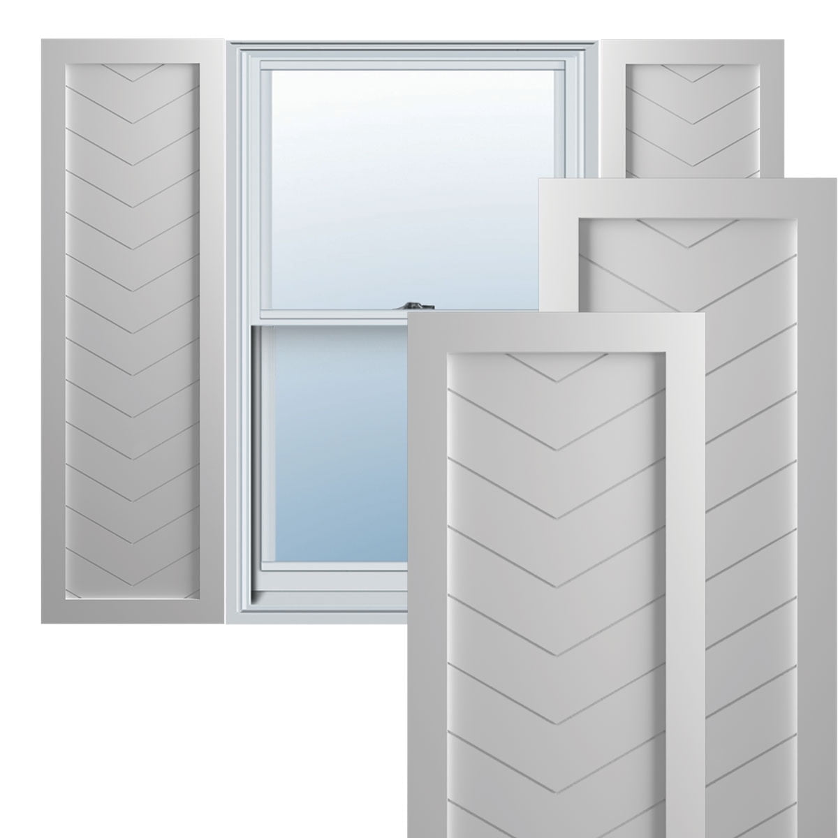 Ekena Millwork 18"W x 33"H True Fit PVC Single Panel Chevron Modern Style Fixed Mount Shutters, Primed (Per Pair - Hardware Not Included)