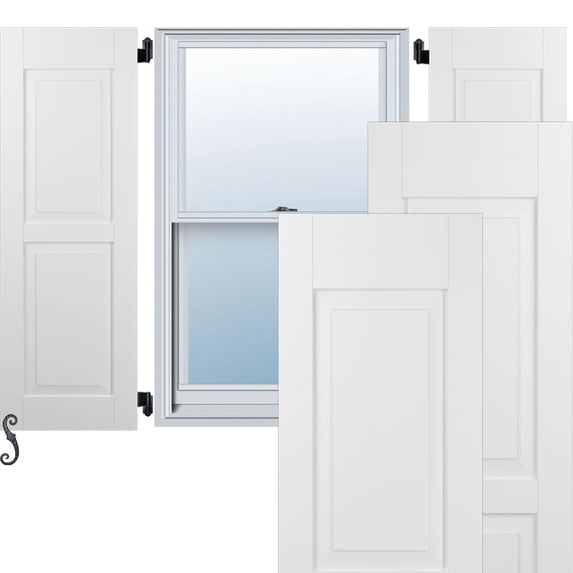 Ekena Millwork 18"W x 34"H Americraft Two Equal Raised Panel Exterior Real Wood Shutters (Per Pair), White