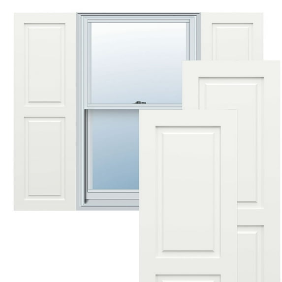 Ekena Millwork 18"W x 35"H True Fit PVC Two Equal Raised Panel Shutters, Unfinished (Per Pair - Hardware Not Included)