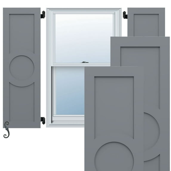 Ekena Millwork 18"W x 36"H EnduraCore Composite Center Circle Arts & Crafts Shutters, Ocean Swell (Per Pair - Hardware Not Included)