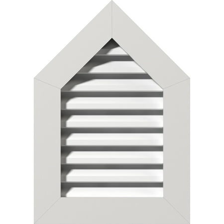 product image of Ekena Millwork 18"W x 36"H Peaked Top Gable Vent (23"W x 41 1/8"H Frame Size) 10/12 Pitch: Functional, PVC Gable Vent w/ 1" x 4" Flat Trim Frame
