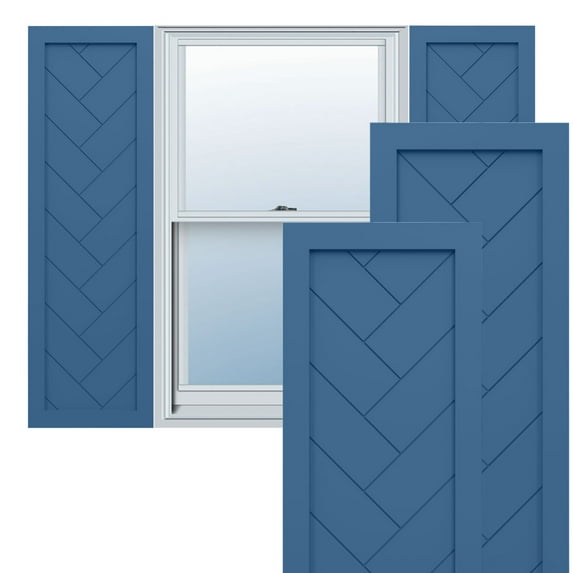 Ekena Millwork 18"W x 36"H True Fit PVC Single Panel Herringbone Modern Style Fixed Mount Shutters, Sojourn Blue (Per Pair - Hardware Not Included)