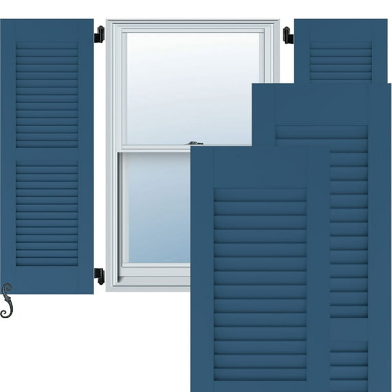 Ekena Millwork 18"W x 37"H Americraft Two Equal Louver Exterior Real Wood Shutters (Per Pair), Sojourn Blue