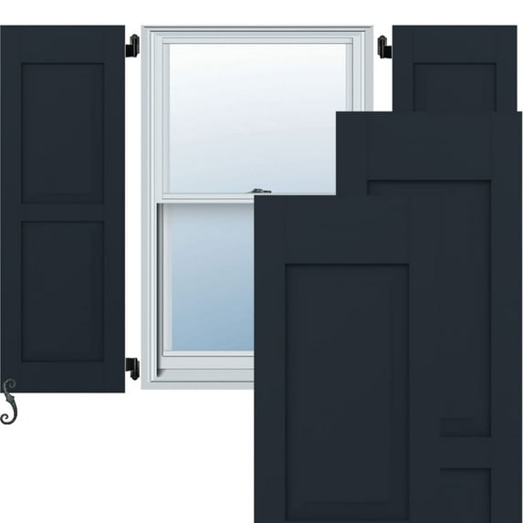 Ekena Millwork 18"W x 37"H Americraft Two Equal Raised Panel Exterior Real Wood Shutters (Per Pair), Starless Night Blue