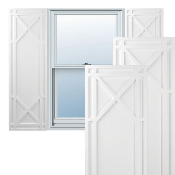 Ekena Millwork 18"W x 37"H True Fit PVC Bungalow Fixed Mount Shutters, White (Per Pair - Hardware Not Included)