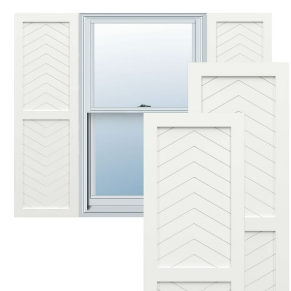 Ekena Millwork 18"W x 37"H True Fit PVC Two Panel Chevron Modern Style Fixed Mount Shutters, Unfinished (Per Pair - Hardware Not Included)