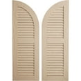 thumbnail image 1 of Ekena Millwork 18"W x 38"H (20" Low Side) Timberthane Sandblasted Two Equal Louver w/Quarter Round Arch Top Faux Wood Shutters (Per Pair), Primed Tan, 1 of 6
