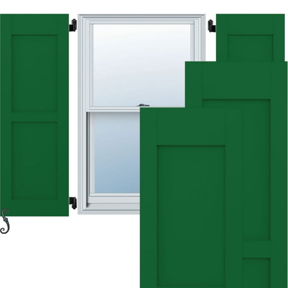 Ekena Millwork 18"W x 40"H Americraft Two Equal Flat Panel Exterior Real Wood Shutters (Per Pair), Viridian Green