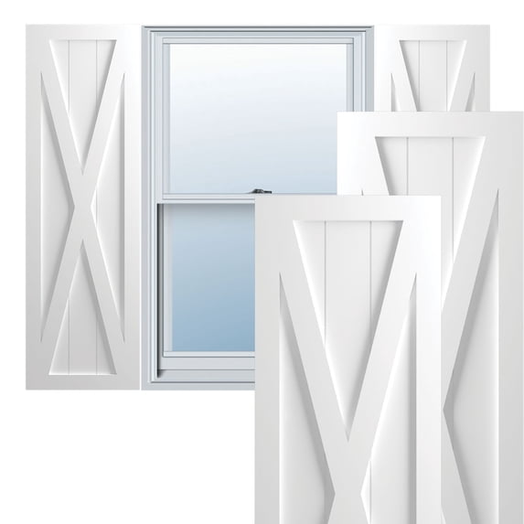 Ekena Millwork 18"W x 40"H True Fit PVC Single X-Board Farmhouse Fixed Mount Shutters, Unfinished (Per Pair - Hardware Not Included)