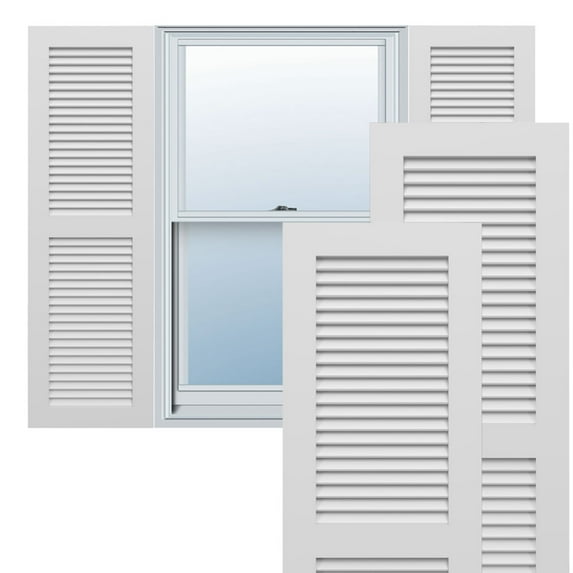 Ekena Millwork 18"W x 40"H True Fit PVC Two Equal Louver Shutters, White (Per Pair - Hardware Not Included)