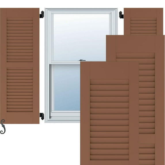 Ekena Millwork 18"W x 41"H Americraft Two Equal Louver Exterior Real Wood Shutters (Per Pair), Burnt Toffee