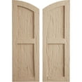 thumbnail image 1 of Ekena Millwork 18"W x 42"H (36" Low Side) Timberthane Hand Hewn Two Equal Flat Panel w/Elliptical Top Faux Wood Shutters (Per Pair), Primed Tan, 1 of 6