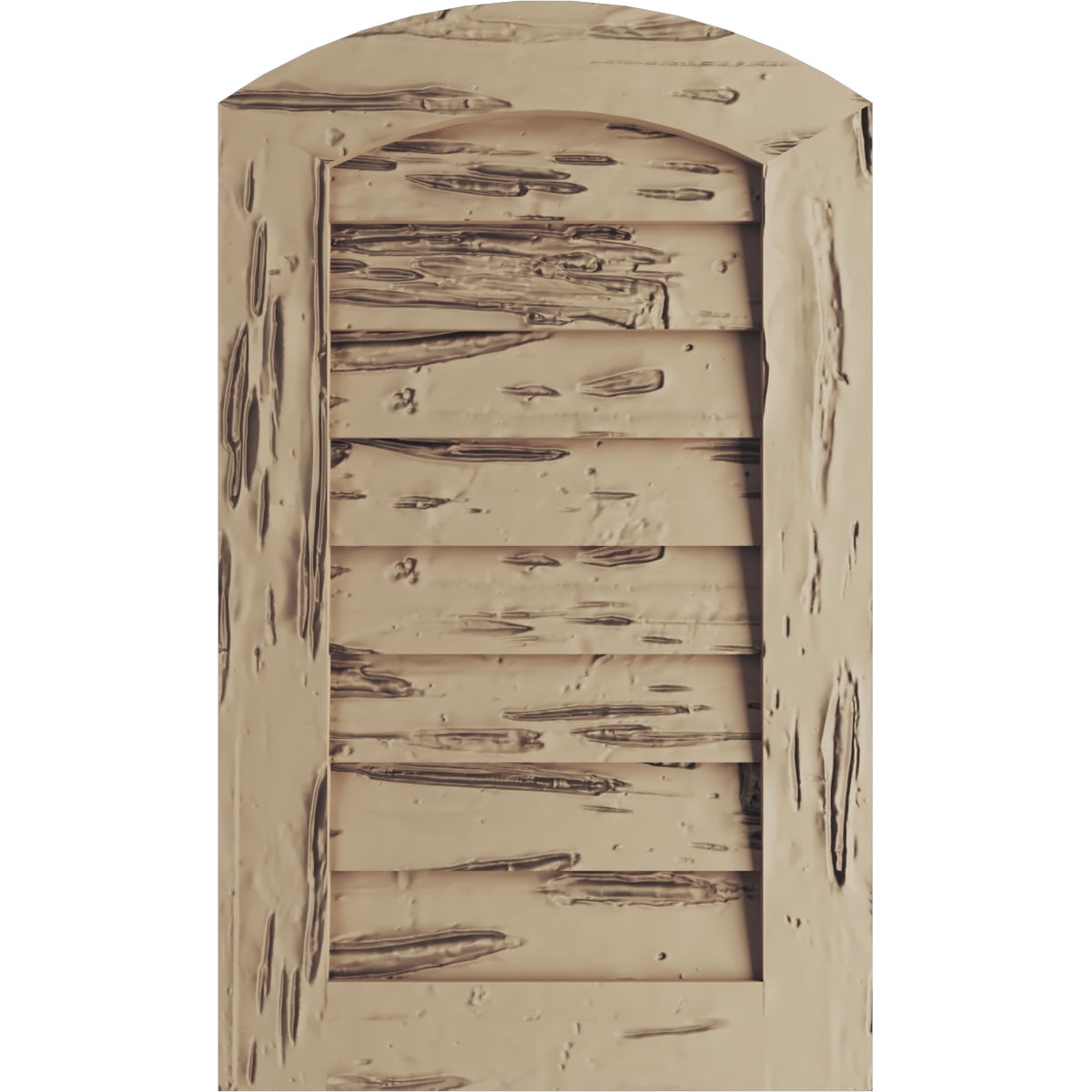 Ekena Millwork 18"W x 42"H Timberthane Pecky Cypress Arch Top Faux Wood Non-Functional Gable Vent, Primed Tan