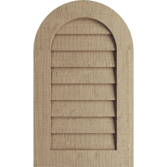 Ekena Millwork 18"W x 42"H Timberthane Riverwood Round Top Faux Wood Non-Functional Gable Vent, Primed Tan