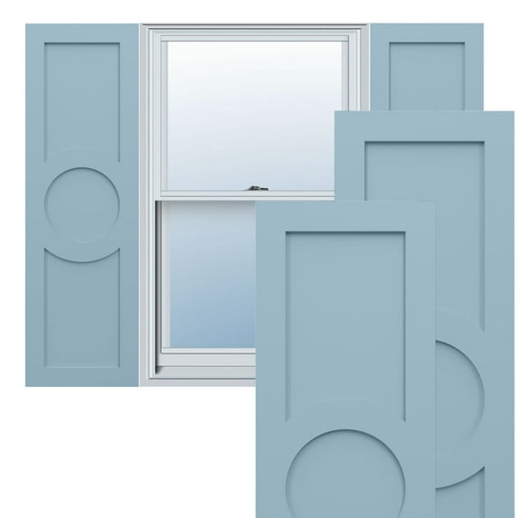 Ekena Millwork 18"W x 43"H True Fit PVC Center Circle Arts & Crafts Fixed Mount Shutters, Peaceful Blue (Per Pair - Hardware Not Included)