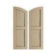 thumbnail image 1 of Ekena Millwork 18"W x 44"H (38" Low Side) Timberthane Knotty Pine Two Equal Flat Panel w/Elliptical Top Faux Wood Shutters (Per Pair), Primed Tan, 1 of 6