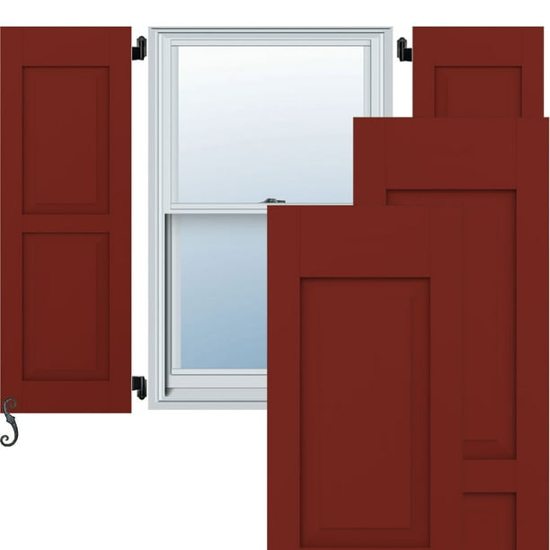Ekena Millwork 18"W x 44"H Americraft Two Equal Raised Panel Exterior Real Wood Shutters (Per Pair), Pepper Red