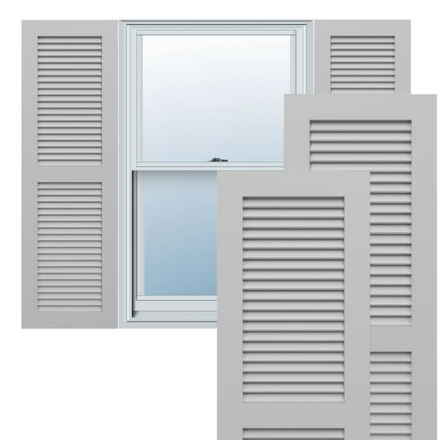 Ekena Millwork 18"W x 44"H True Fit PVC Two Equal Louver Shutters, Primed (Per Pair - Hardware Not Included)