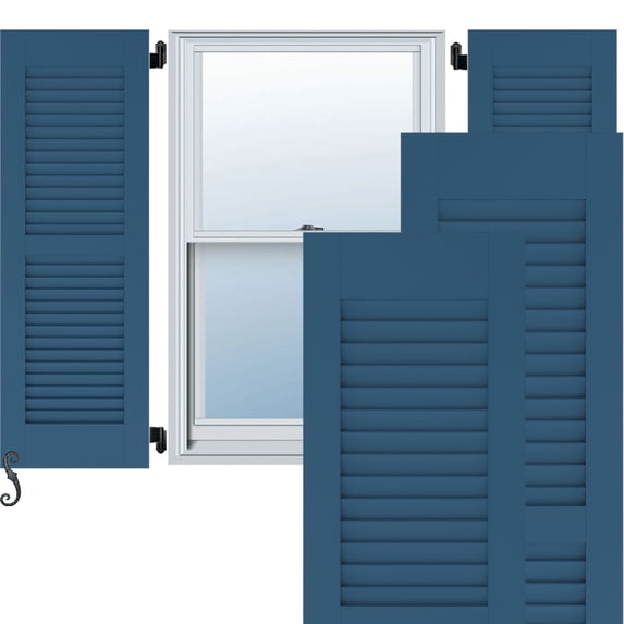 Ekena Millwork 18"W x 45"H Americraft Two Equal Louver Exterior Real Wood Shutters (Per Pair), Sojourn Blue