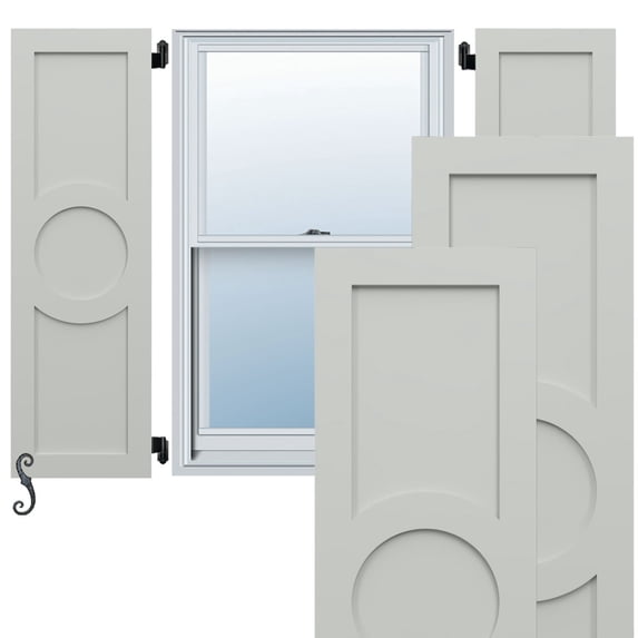 Ekena Millwork 18"W x 46"H EnduraCore Composite Center Circle Arts & Crafts Shutters, Hailstorm Gray (Per Pair - Hardware Not Included)