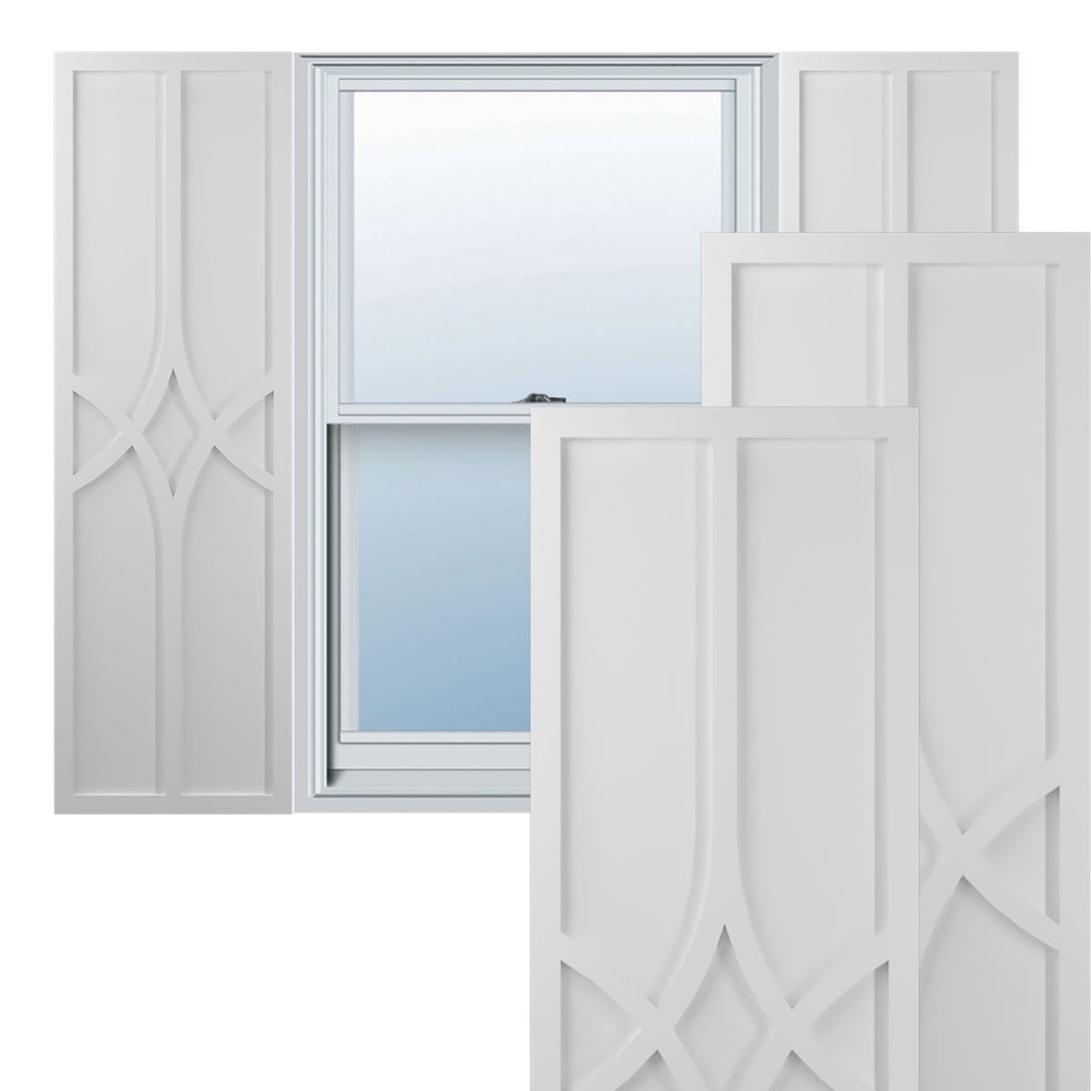 Ekena Millwork 18"W x 47"H True Fit PVC Cedar Park Fixed Mount Shutters, Primed (Per Pair - Hardware Not Included)