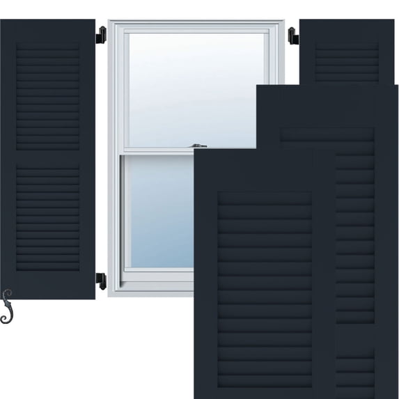 Ekena Millwork 18"W x 48"H Americraft Two Equal Louver Exterior Real Wood Shutters (Per Pair), Starless Night Blue