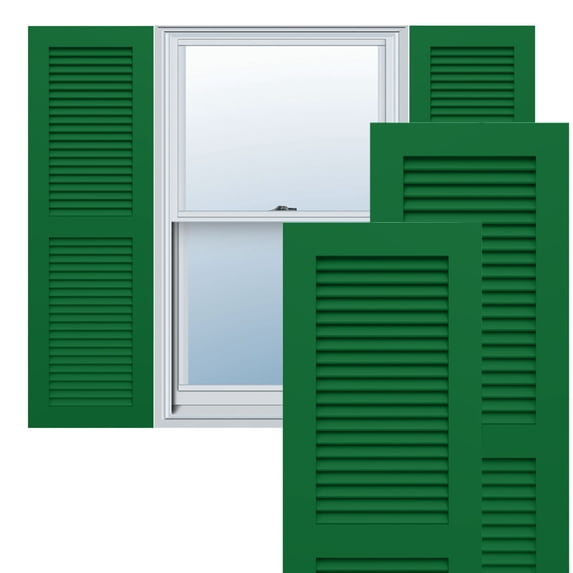 Ekena Millwork 18"W x 48"H True Fit PVC Two Equal Louver Shutters, Viridian Green (Per Pair - Hardware Not Included)