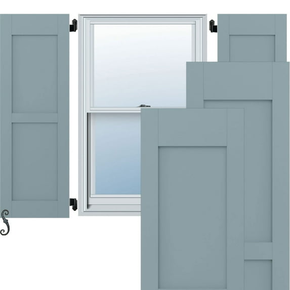 Ekena Millwork 18"W x 49"H Americraft Two Equal Flat Panel Exterior Real Wood Shutters (Per Pair), Peaceful Blue
