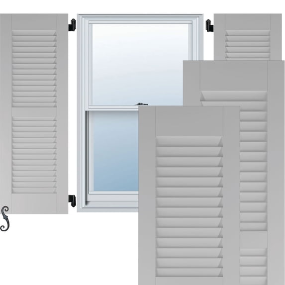 Ekena Millwork 18"W x 49"H Americraft Two Equal Louver Exterior Real Wood Shutters (Per Pair), Primed
