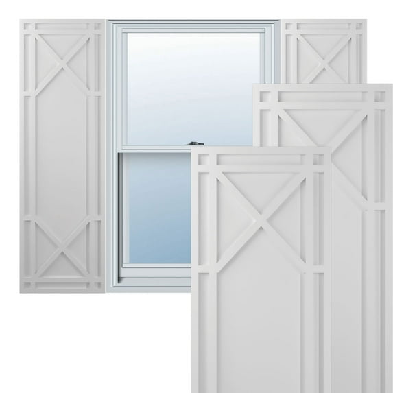 Ekena Millwork 18"W x 49"H True Fit PVC Bungalow Fixed Mount Shutters, Primed (Per Pair - Hardware Not Included)