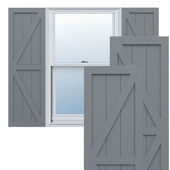 Ekena Millwork 18"W x 50"H True Fit PVC Two Equal Panel Farmhouse Fixed Mount Shutters w/ Z-Bar, Ocean Swell (Per Pair - Hardware Not Included)