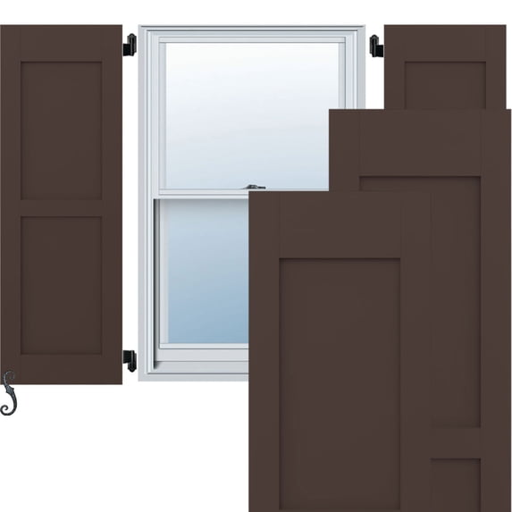 Ekena Millwork 18"W x 51"H Americraft Two Equal Flat Panel Exterior Real Wood Shutters (Per Pair), Raisin Brown