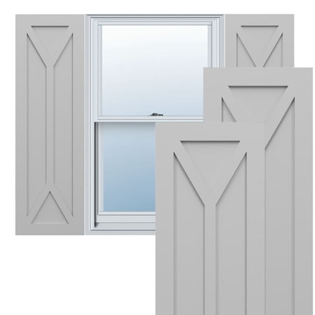 Ekena Millwork 18"W x 52"H True Fit PVC San Carlos Mission Style Fixed Mount Shutters, Primed (Per Pair - Hardware Not Included)