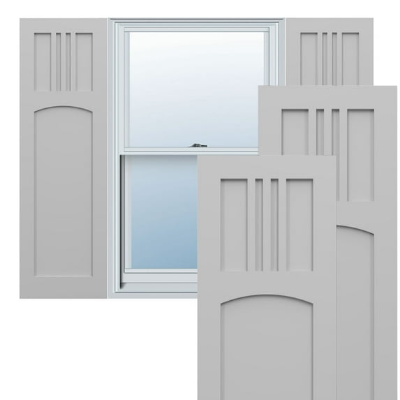 Ekena Millwork 18"W x 52"H True Fit PVC San Miguel Mission Style Fixed Mount Shutters, Primed (Per Pair - Hardware Not Included)