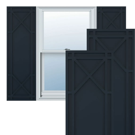Ekena Millwork 18"W x 53"H True Fit PVC Bungalow Fixed Mount Shutters, Starless Night Blue (Per Pair - Hardware Not Included)