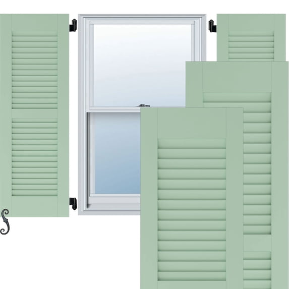 Ekena Millwork 18"W x 55"H Americraft Two Equal Louver Exterior Real Wood Shutters (Per Pair), Seaglass