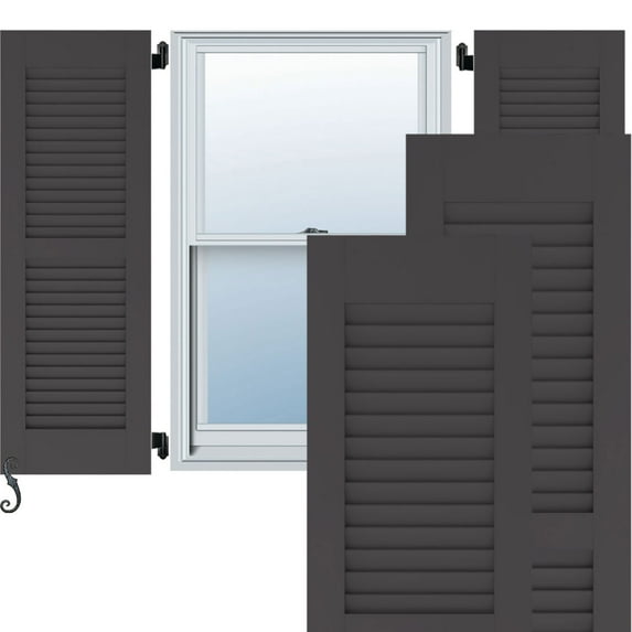 Ekena Millwork 18"W x 58"H Americraft Two Equal Louver Exterior Real Wood Shutters (Per Pair), Shadow Mountain