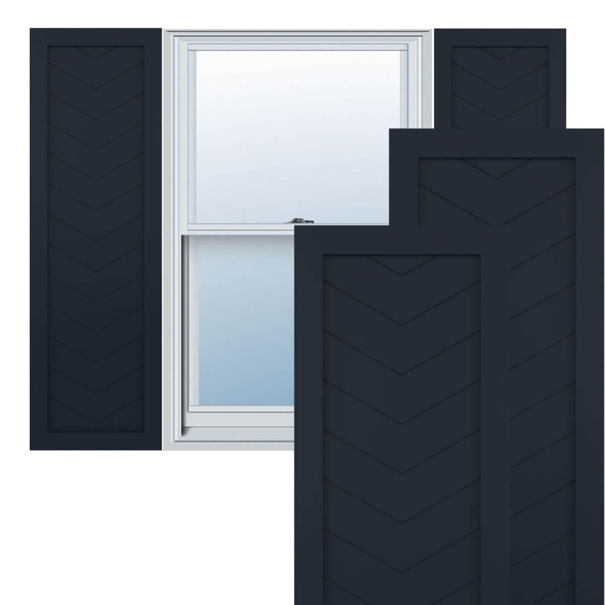 Ekena Millwork 18"W x 58"H True Fit PVC Single Panel Chevron Modern Style Fixed Mount Shutters, Starless Night Blue (Per Pair - Hardware Not Included)