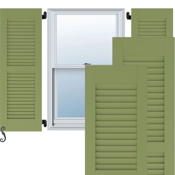 Ekena Millwork 18"W x 59"H Americraft Two Equal Louver Exterior Real Wood Shutters (Per Pair), Moss Green