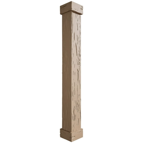 Ekena Millwork 18"W x 6'H Pecky Cypress Endurathane Faux Wood Non-Tapered Square Column Wrap w/ Standard Capital & Base