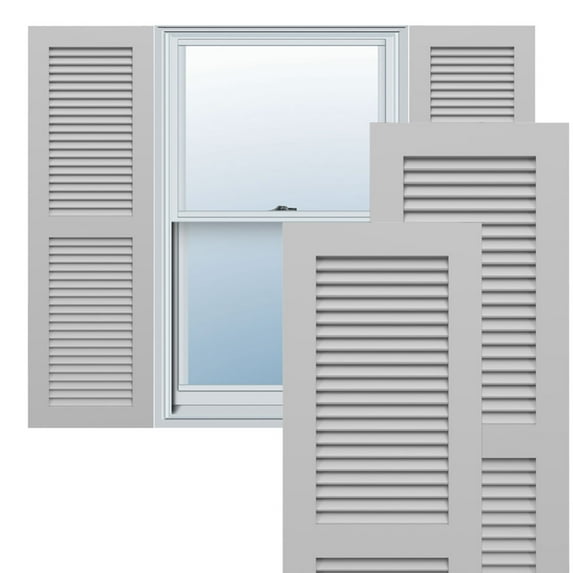 Ekena Millwork 18"W x 63"H True Fit PVC Two Equal Louver Shutters, Primed (Per Pair - Hardware Not Included)