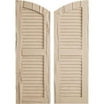 thumbnail image 1 of Ekena Millwork 18"W x 64"H (58" Low Side) Timberthane Riverwood Two Equal Louver w/Elliptical Top Faux Wood Shutters (Per Pair), Primed Tan, 1 of 6