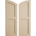 thumbnail image 1 of Ekena Millwork 18"W x 64"H (58" Low Side) Timberthane Rough Cedar Two Equal Flat Panel w/Elliptical Top Faux Wood Shutters (Per Pair), Primed Tan, 1 of 6