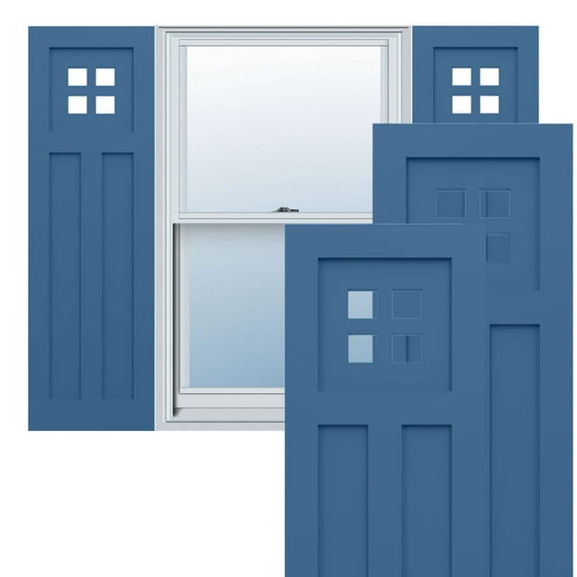 Ekena Millwork 18"W x 64"H True Fit PVC San Antonio Mission Style Fixed Mount Shutters, Sojourn Blue (Per Pair - Hardware Not Included)