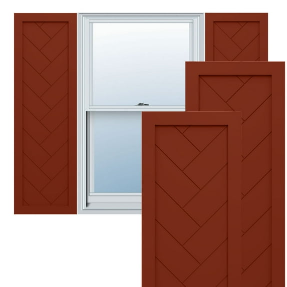Ekena Millwork 18"W x 64"H True Fit PVC Single Panel Herringbone Modern Style Fixed Mount Shutters, Pepper Red (Per Pair - Hardware Not Included)