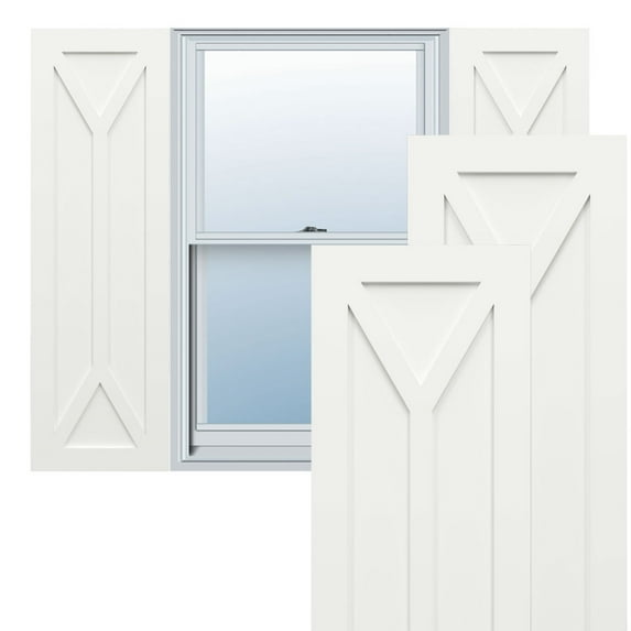 Ekena Millwork 18"W x 65"H True Fit PVC San Carlos Mission Style Fixed Mount Shutters, Unfinished (Per Pair - Hardware Not Included)